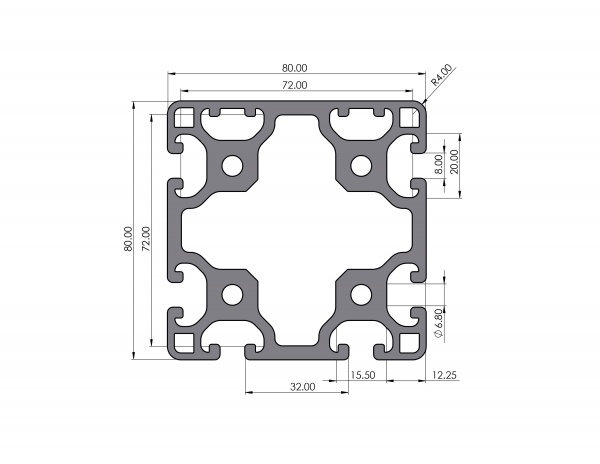 Aluminum profile 80x80 slightly groove 8 I-type 2N